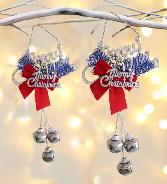 TIED RIBBONS Christmas Tree Walll Door Decoration Ornamental Bells Pack of 2