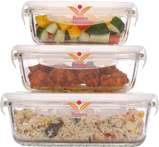 Femora Glass Fridge Container  - 1000 ml, 620 ml, 400 ml