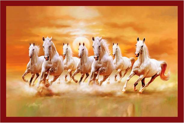 'vastu Poster'' White 7 Horse vastu Painting, beautiful Seven Horse Running At Sunrise, Wall poster, Wall Painting, Washable canvas Poster, Natural print painting, Home Decor, Office Décor Canvas Art