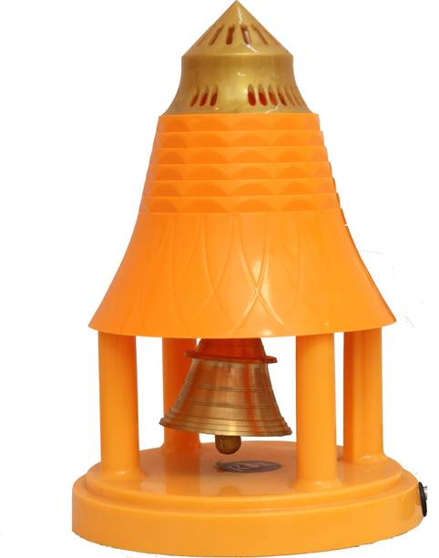 R&R Spirituals - Automatic Pooja Bell For Home/Shop/Office - Electric Puja Ghanti/Ghanta - Saffron Brass Pooja Bell