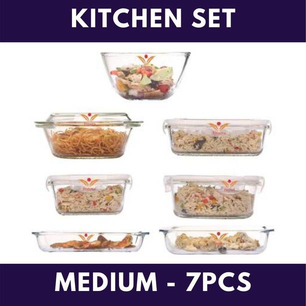 Femora Borosilicate Glass mixing bowl, casserole, square container, rectangular container, round container, square dish, rectangular dish Premium Kitchen Storage Medium Cookware Set