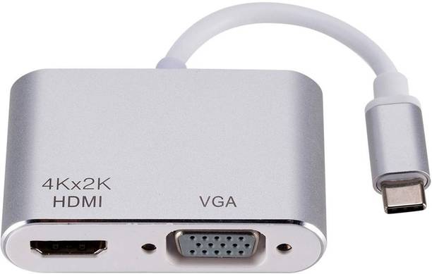 LipiWorld HDMI Adapter 0.5 m 2In1 Type C to HDMI VGA Adapter Converter Aluminum Shielded 4K UHD Compatible with MacBook and More