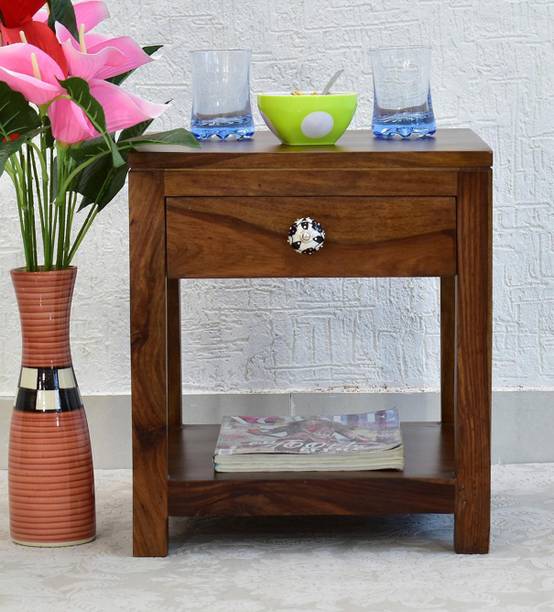 SamDecors Solid Sheesham Wood One Draw Bedside Table (Lacquer Finish, Natural Teak) Solid Wood Side Table
