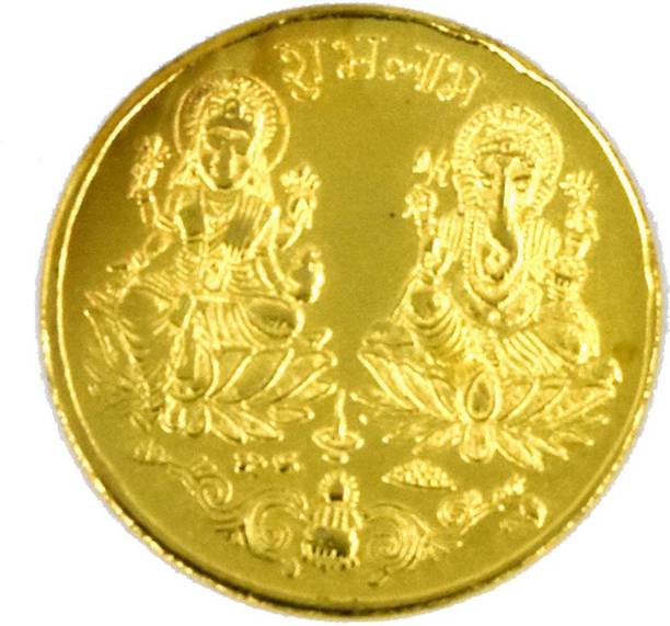 faynci Laxmi Ganesh Golden Coin Yantra for Pooja - For Health, Wealth, Prosperity and Success Gold Yantra