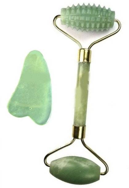 Nucarture Roller Massager Double Heads Jade Stone Facial Massage Roller Massager With Jade Guasha Neck jade roller and gua sha set face massager jade roller jade facial roller Massager