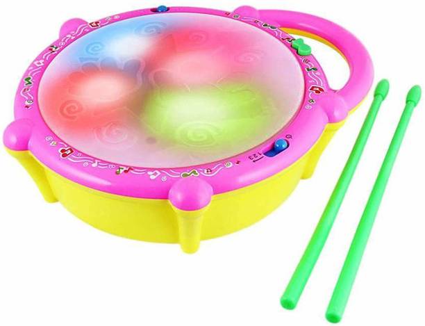 mega shine Kids Multicoloured Flash Drum Set With Music and Lights (Multicolor)