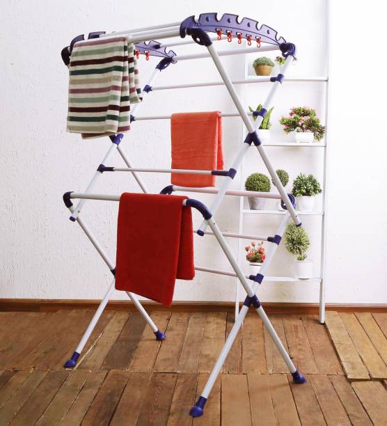 FLIPZON Steel Floor Cloth Dryer Stand Sumo - Large - Pre Assembled, Foldable - Blue & White