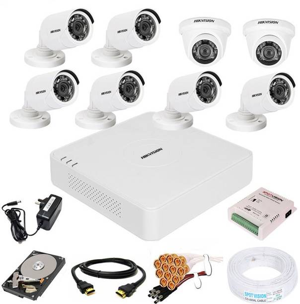 HIKVISION 8 Channal DVR 1080p 1Pcs,Outdoor Camera 6Pcs,Indoor Camera 2Pcs,1 TB Hard Disk, Security Camera
