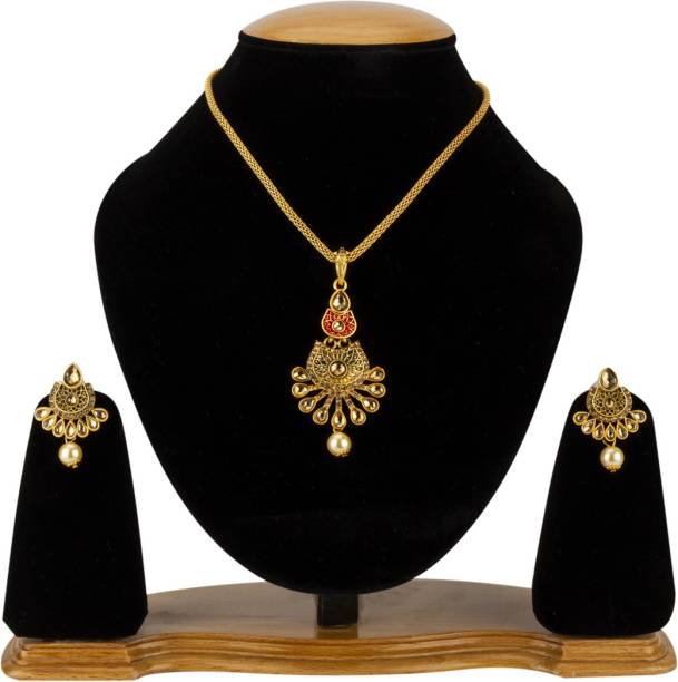 Jewels Galaxy Brass Gold-plated Gold, Silver, Red Jewellery Set