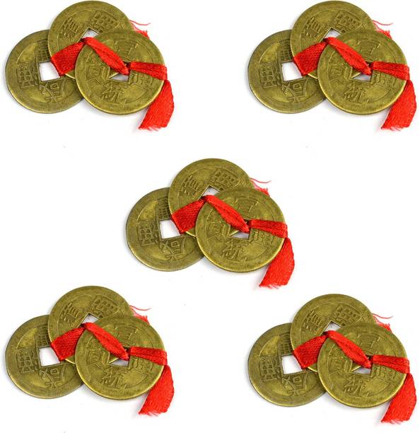 REIKI CRYSTAL PRODUCTS Feng Shui Set Of 15 Lucky Coins For Wealth and Achievement Good Luck & Prosperity Decorative Showpiece  -  7 cm