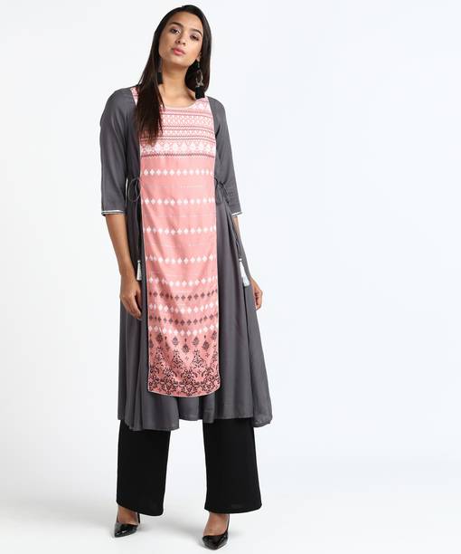 Printed Viscose Rayon Flared Kurta for Women