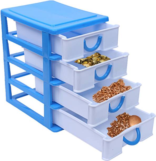 KUBER INDUSTRIES Plastic Four Layer Drawer Storage Cabinet Box (Blue)-CTKTC13086 Plastic Free Standing Cabinet