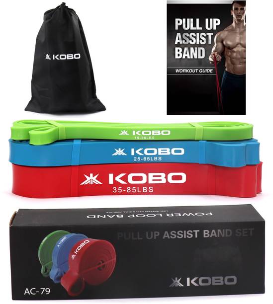 KOBO AC-79 Power Loop Pull Up Assist Bands Set of 3 with Travel Bag & Workout Guide Resistance Band