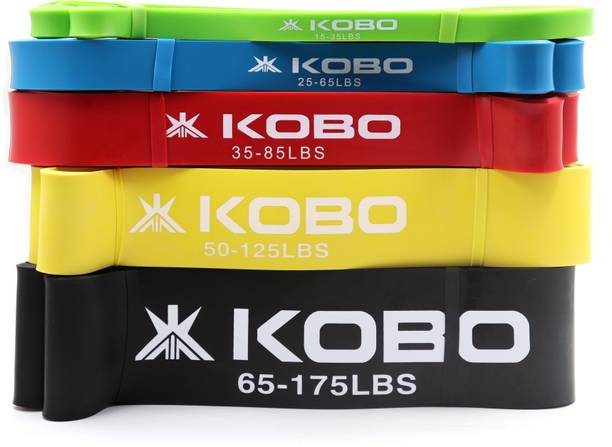 KOBO Power Loop Pull Up Assist Bands 41" Long Set of 5 with Travel Bag & Workout Guide Resistance Band