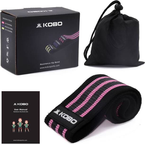 KOBO AC-89 Fabric Hip Bands 3" Wide Non Slip with Travel Bag & Workout Guide (Light) Fitness Band