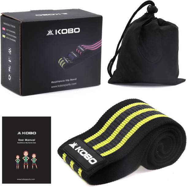 KOBO AC-91 Fabric Hip Bands 3" Wide Non Slip with Travel Bag & Workout Guide (Heavy) Fitness Band