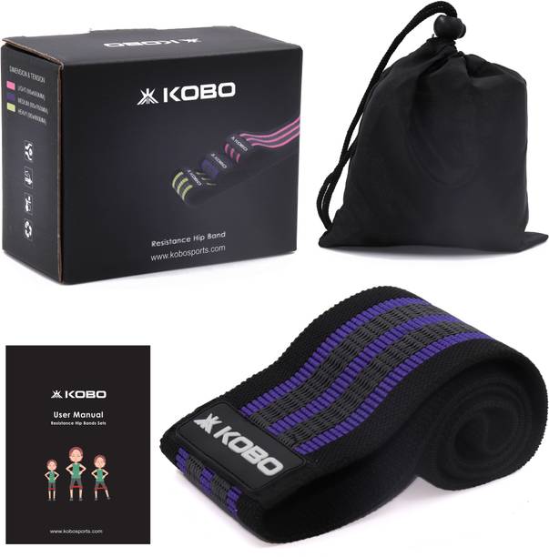 KOBO AC-90 Fabric Hip Bands 3" Wide Non Slip with Travel Bag & Workout Guide (Medium) Fitness Band