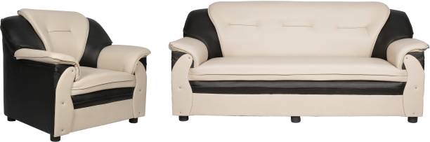Sekar Lifestyle Polyurethane Series Leatherette 3 + 1 Beige & Black Sofa Set