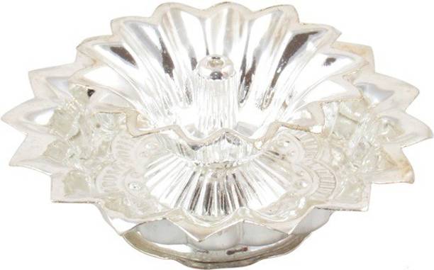GoldGiftIdeas Nakshi Flowery Diya for Pooja Silver Plated Table Diya