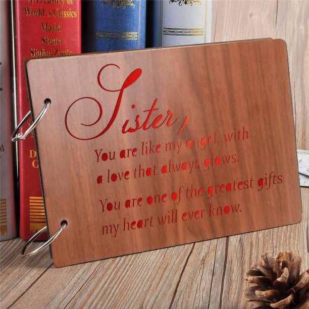 manan store 'Sister-Glows' Wooden Scrapbook Photo Album for Memorable Gift on sister's Birthdays Album