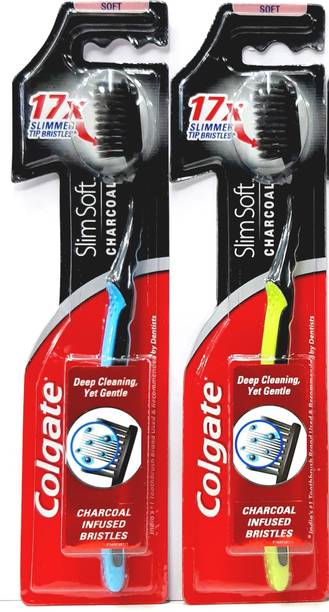 Colgate Slim Soft Charcoal Toothbrush Soft Bristles Sof...