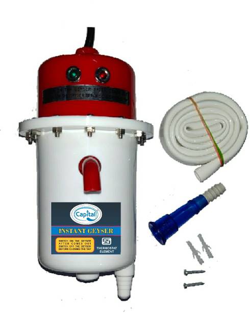 Capital 1 L Instant Electric Water Geyser (instant portable water Heater/Geyser for Home Office Restaurants Labs, White And Red) 1 L Instant Water Geyser