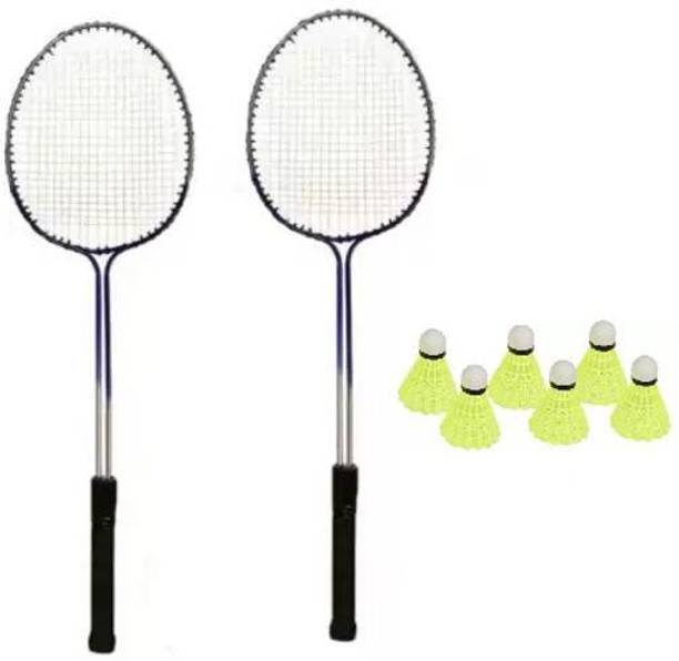 Monika Sports 2 Double Shaft Racquet + 6 pc Nylon Shuttle Badminton Kit