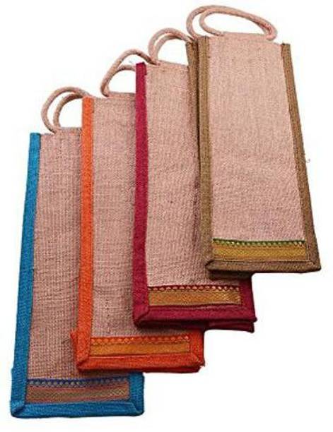 Sanchi Creation Marvell Jute 2 L Bottle Bags (Multicolored)- Pack of 4