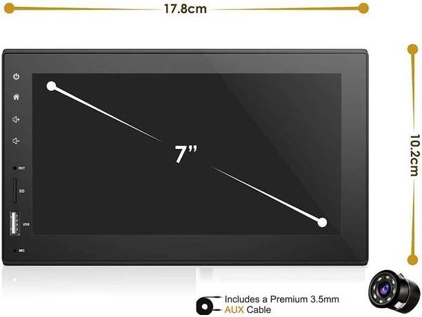 Dvis DVS-W103 Universal Fit Double Din 7 inch Full HD Touch Screen Car Stereo which supports BluetoothScreen Mirroring and Remote with HD 8 LED Night Vision Car Rear View Camera and AUX CABLE Car Stereo