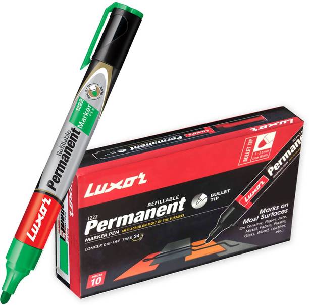 LUXOR Refillable Green Permanent Marker Set of 10, Green