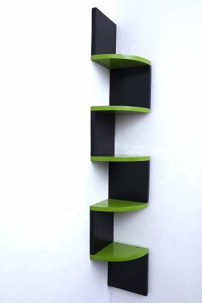 national engineering Zigzag Shelf | Corner Wall Shelf | Corner Rack Shelf| Corner Shelf For Living Room | Corner Shelf For Bedroom | Corner Rack For Living Room| Corner Shelf For Office | Home Decor Wall Shelf Wooden Wall Shelf (Number of Shelves - 5, BLACK/ GREEN ) MDF (Medium Density Fiber) Wall Shelf