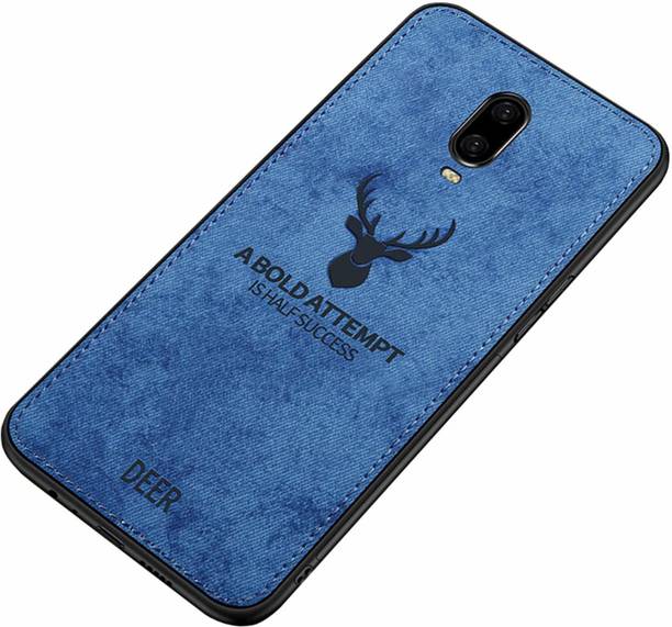 MOBILOVE Back Cover for OnePlus 6T | Deer Pattern Cloth Texture Leather Finish Soft Fabric Hybrid Case