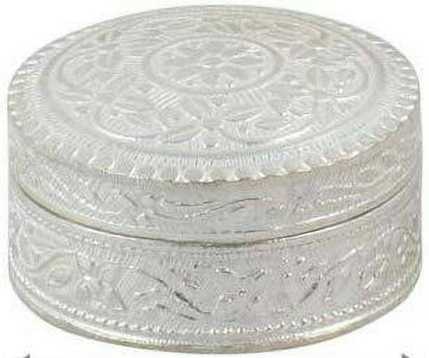 GoldGiftIdeas Nakshi Round Sindoor Box (4 cm) for Women Silver Plated