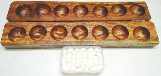 RKR Wooden Rec Pallankuzhi with Board Game Accessories Board Game