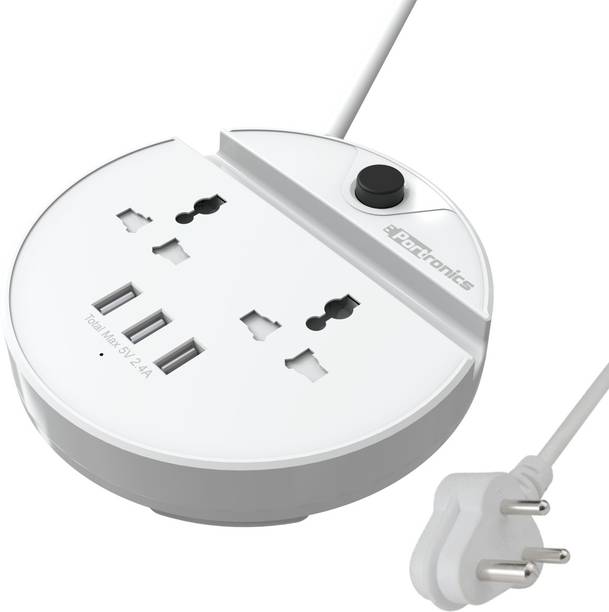 Portronics Power Bun with 2 Sockets, 3 USB Ports, Mobile Holder, 1.5m Cord, 2500W 2  Socket Extension Boards