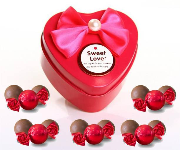 Kinoki Heart Shape Megenta Chocolate Box with 15 Mix Shape Chocolates for valentine and gift Truffles Gift Pack