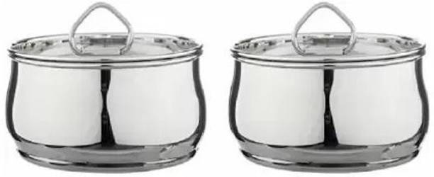 PRV Stainless Steel Tango pot (Pack of 2)400 ML Pot 14 cm diameter 0.35 L capacity with Lid