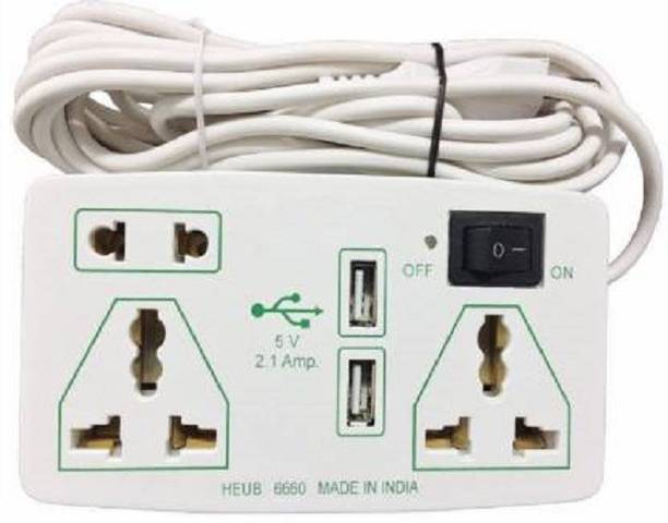 D-DEVOX 2.1 Amp 2 USB + 3 Way Electric Spike with Fuse Protection Power Extension Board 3 Socket Surge Protector (White) 3  Socket Extension Boards