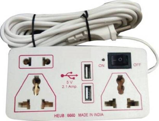 D-DEVOX 000 SOCKET 2.1 Amp 2 USB + 3 Way Electric Spike with Fuse MDR7-KKG=225DF4 Protection Power Extension Board 3 Socket Surge Protector 3  Socket Extension Boards