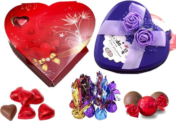 Kinoki Purple and Red Heart Shape Chocolate Box valentine gift set Truffles