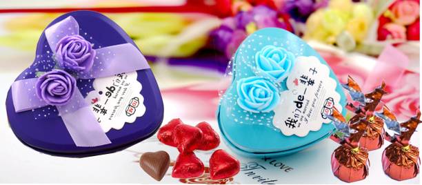 Kinoki Light and dark Blue Heart Shape Chocolate Valentine Gift Boxes Truffles Gift Pack