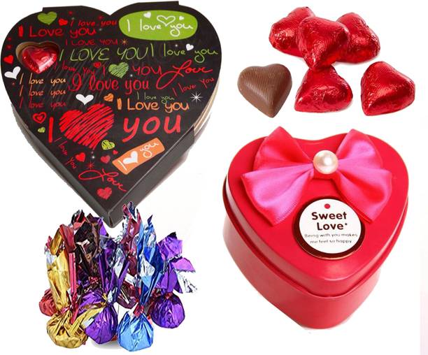 Kinoki Pink and Black Heart Shape Chocolate Box valentine gift set Truffles Gift Pack