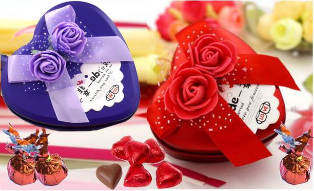 Kinoki Purple and Red Metal Heart Shape Chocolate Boxes valentine Gift Truffles Gift Pack