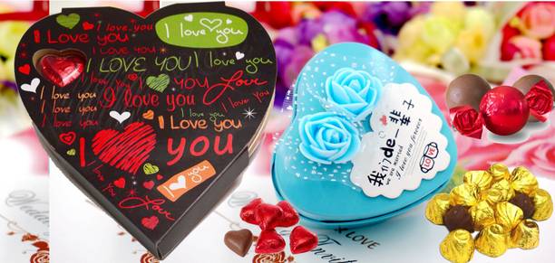 Kinoki Lite Blue and Black Heart Shape Chocolate Box valentine gift set Truffles