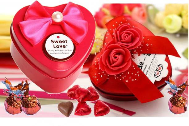 Kinoki Red and Pink Metal Heart Shape Chocolate Boxes valentine Gift Truffles Gift Pack