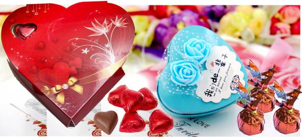 Kinoki Blue and Red Heart Shape Chocolate Box valentine gift set Truffles