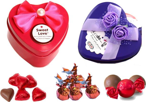 Kinoki Purple and Pink Metal Heart Shape Chocolate Boxes valentine Gift Truffles