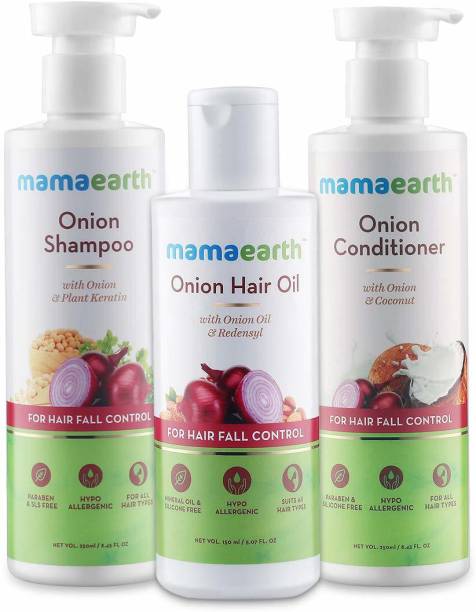 MamaEarth "Anti Hair Fall Spa Range with Onion Hair Oil + Onion Shampoo + Onion Conditioner for Hair Fall Control"