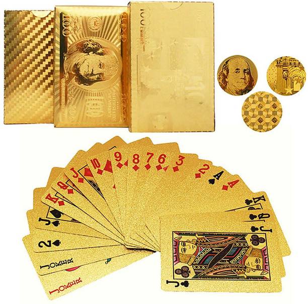 Jeval Accedre 24 K Gold Plated Poker Playing Cards (Golden, 1 Pcs)