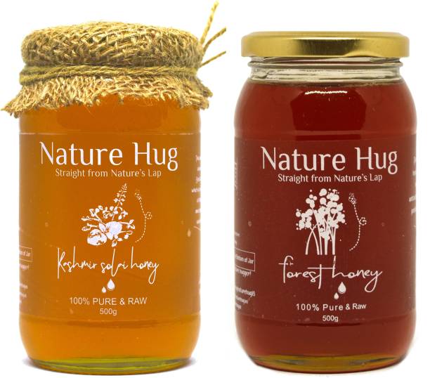 Nature Hug Raw Forest & Premium Kashmir honey combo (2x500g) (1000 g, Pack of 2)